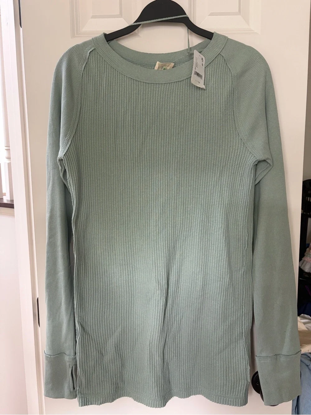 NWT Free People iceberg Green Ribbed Crewneck M